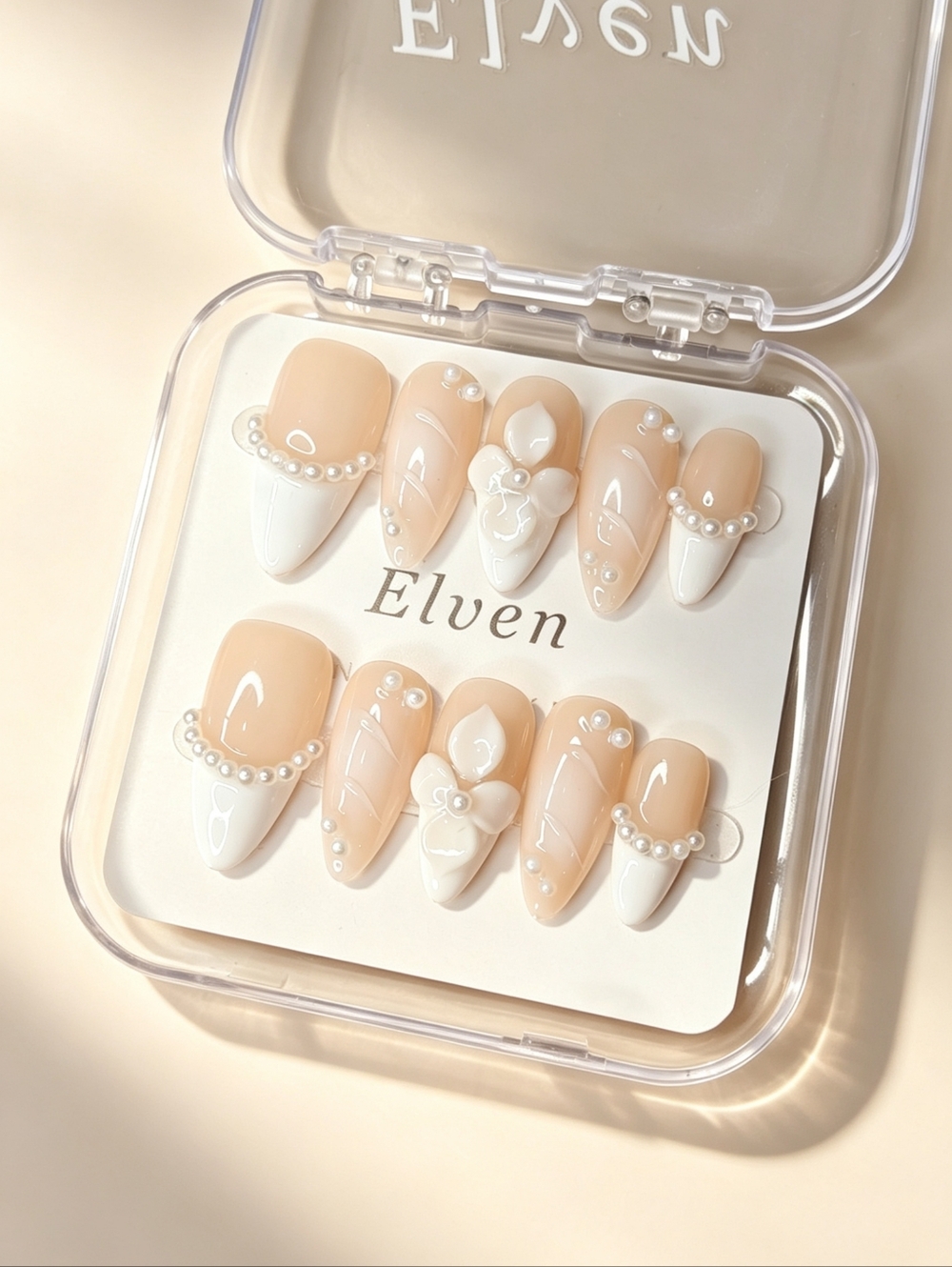 Nude and White French Tips Almond Shape Handmade Press-On Nails